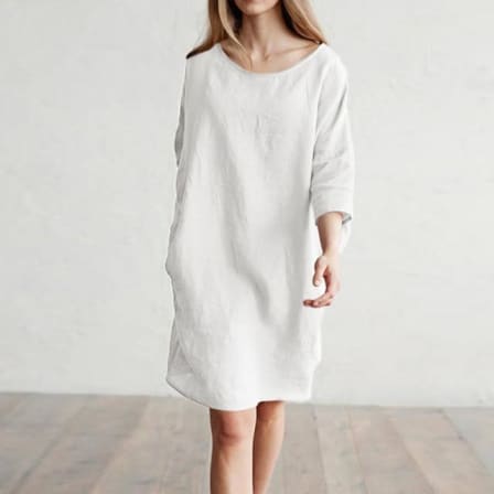 white cotton linen dress